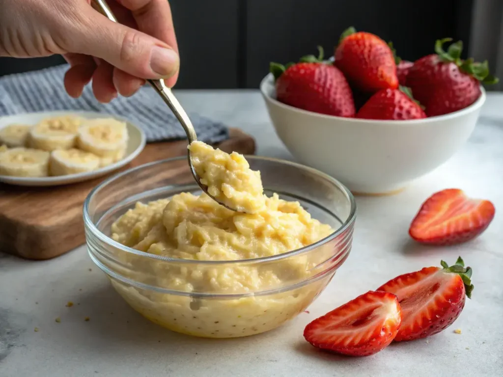 sliced moist strawberry banana cake served with coffee