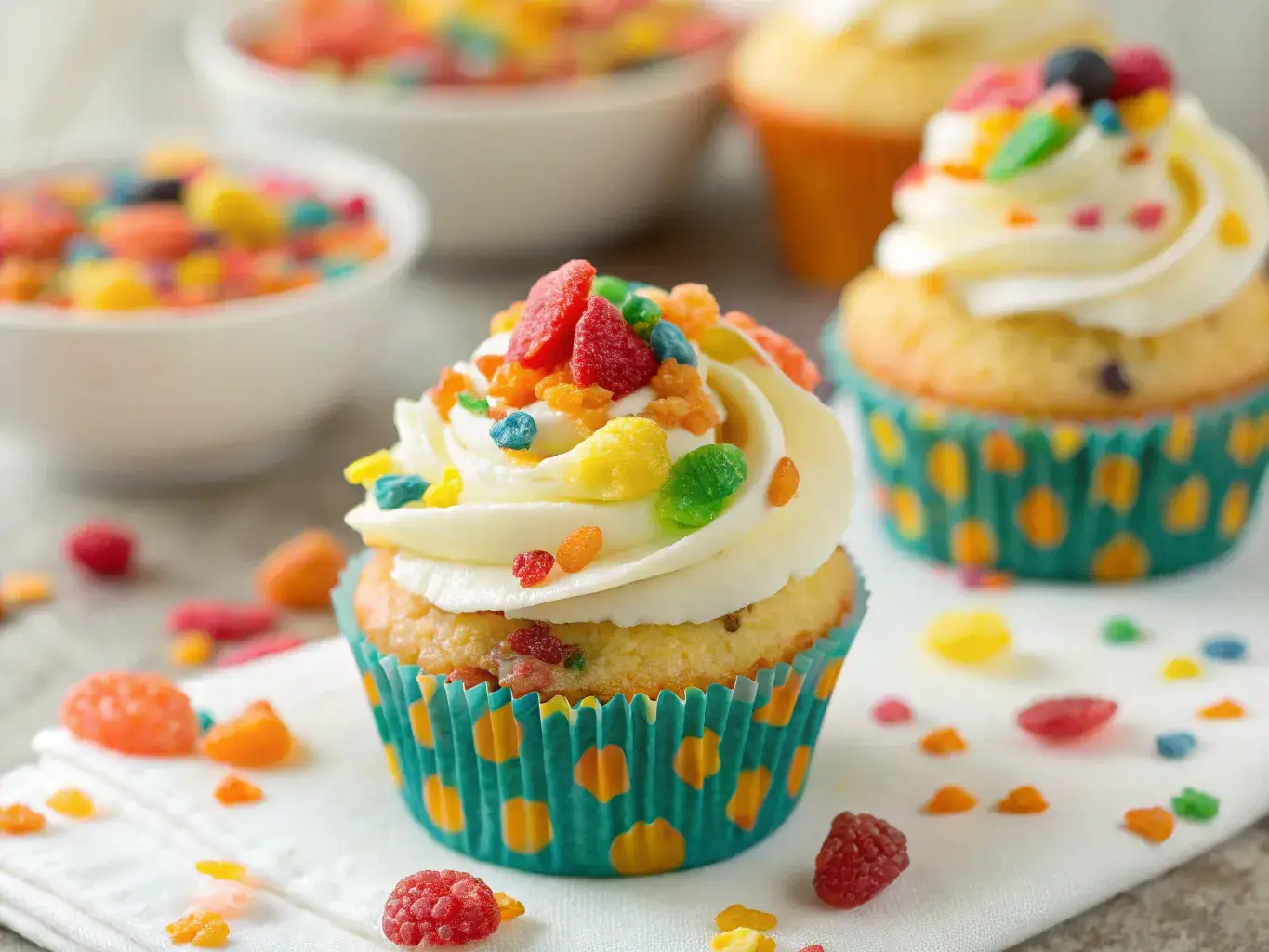 Fruity Pebbles Cupcake – vibrant, colorful treat.