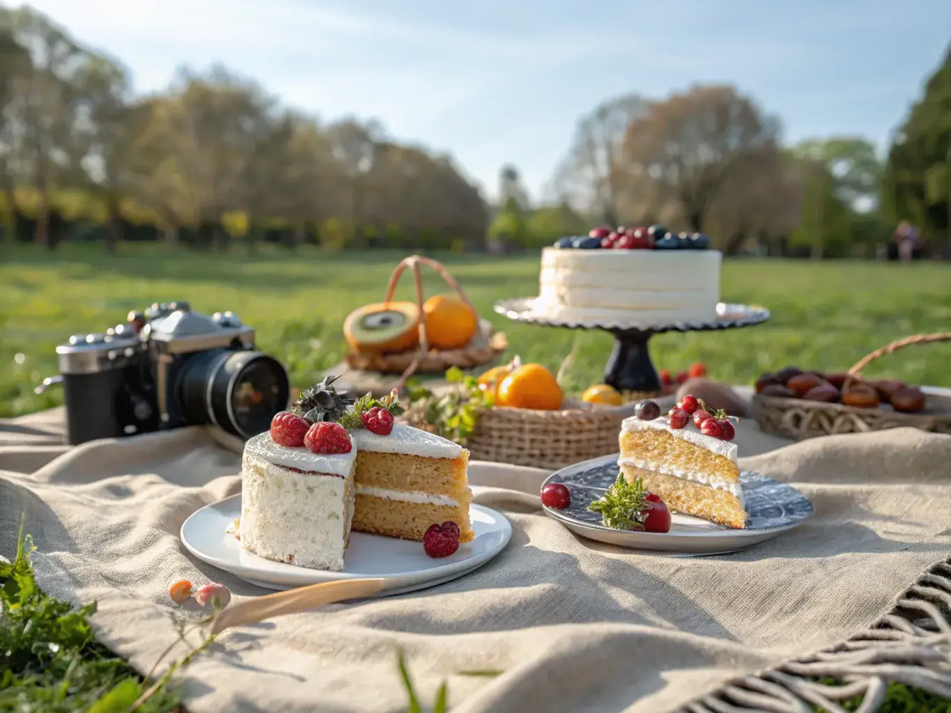 Cake picnic ideas in a scenic outdoor setting