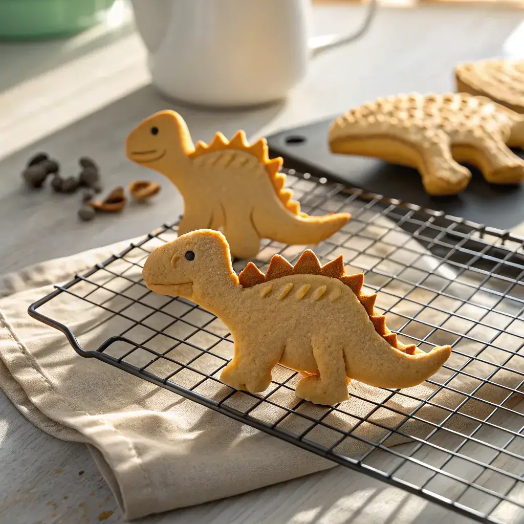 Cookies Dino dough being cut into shapes