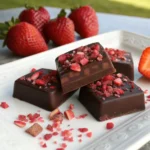 Dubai chocolate gluten free strawberry bark on white plate
