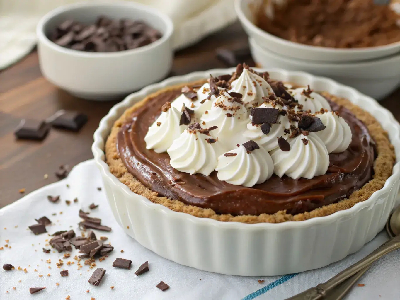 Rock Bottom Pie topped with whipped cream and chocolate