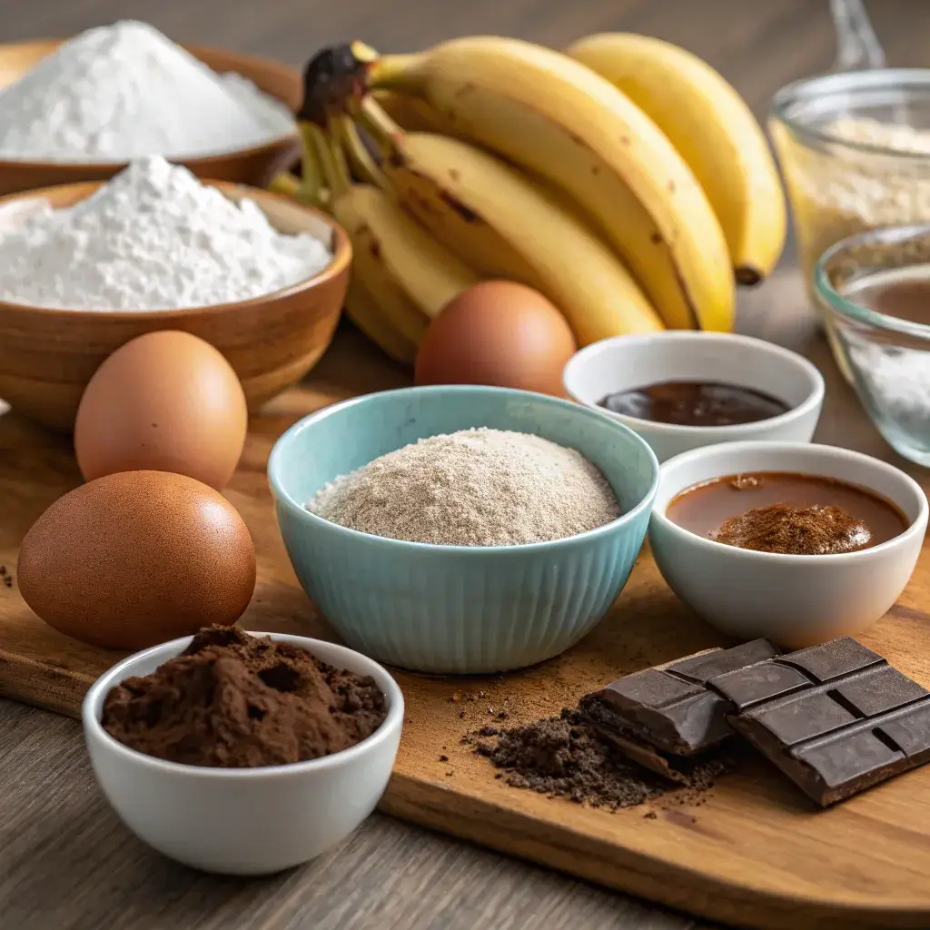 Banana Wacky Cake key ingredients in bowls