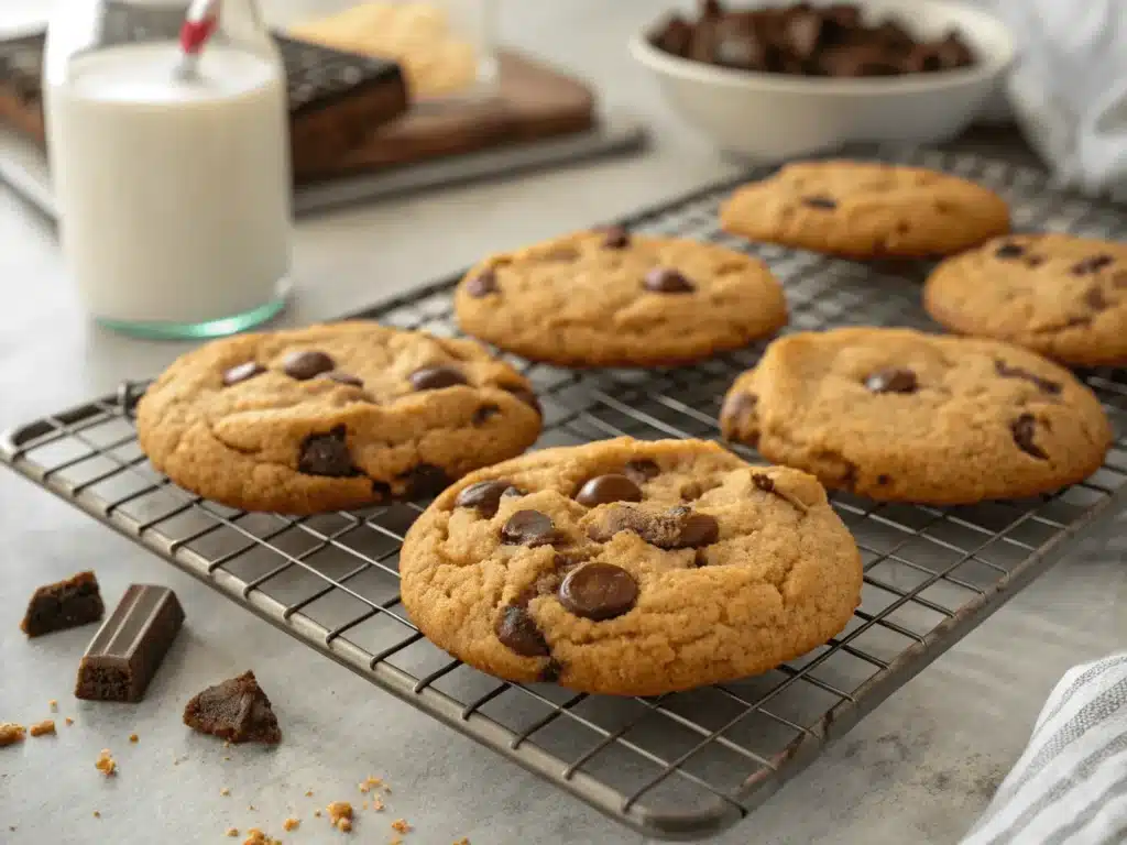 chewy mayonnaise chocolate chip cookies on wire rack