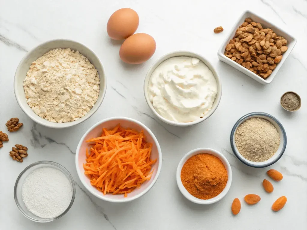 Healthy ingredients for carrot protein cake