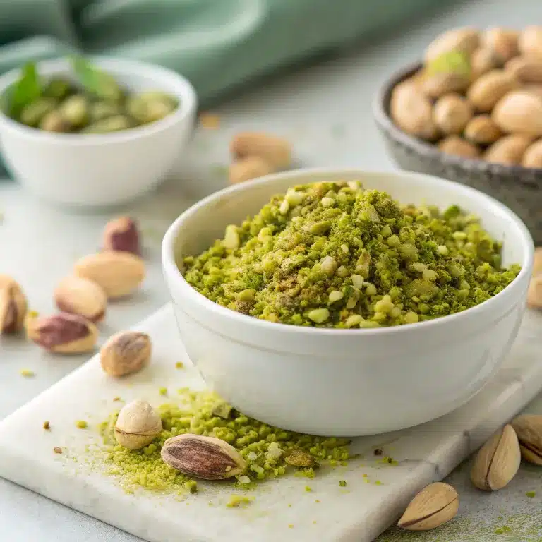 Chopped pistachios for Italian ricotta cake recipe
