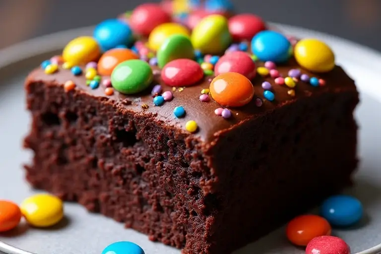 cosmic brownie cake with rainbow candy bits