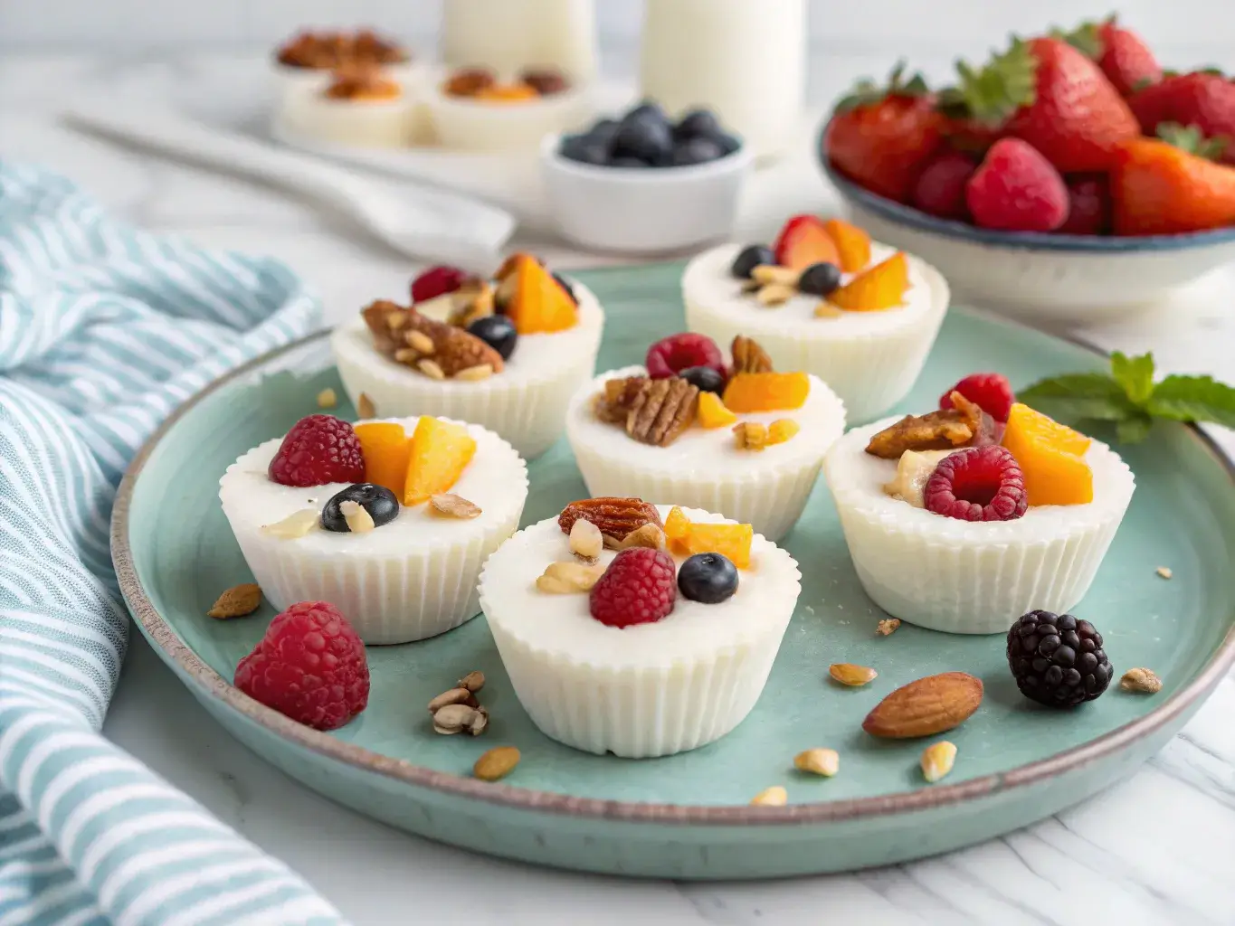 Easy Frozen Greek Yogurt Bites on Parchment with Chocolate Coating