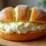 Fluffy cottage cheese cloud bread on wooden cutting board
