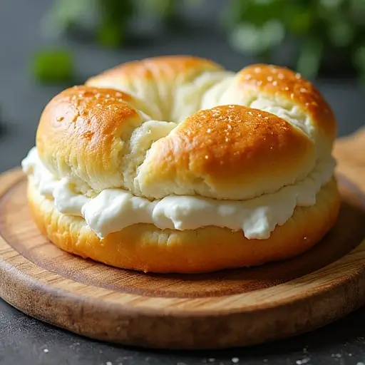 Fluffy cottage cheese cloud bread on wooden cutting board