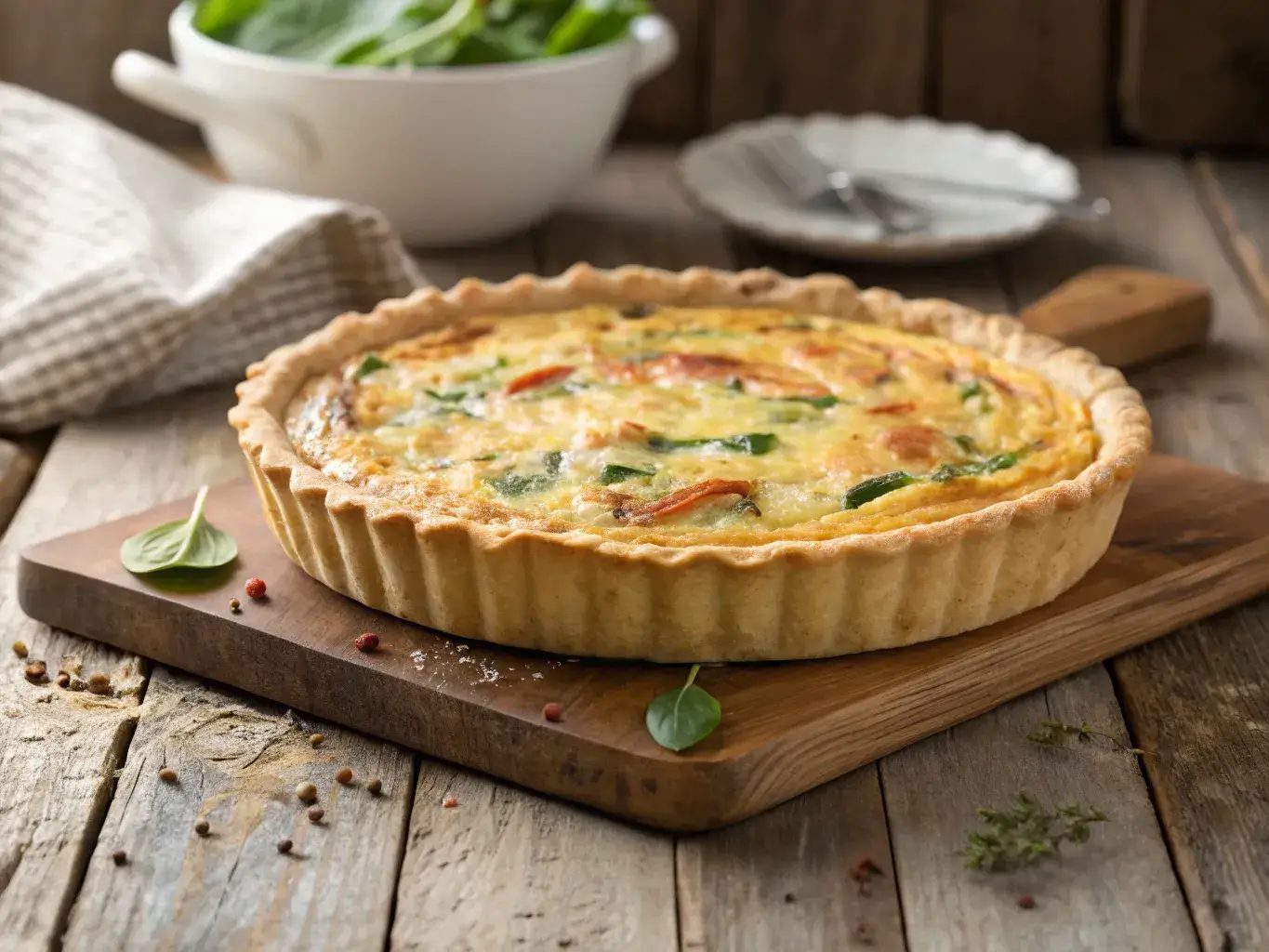 gluten free quiche fresh from oven with golden crust