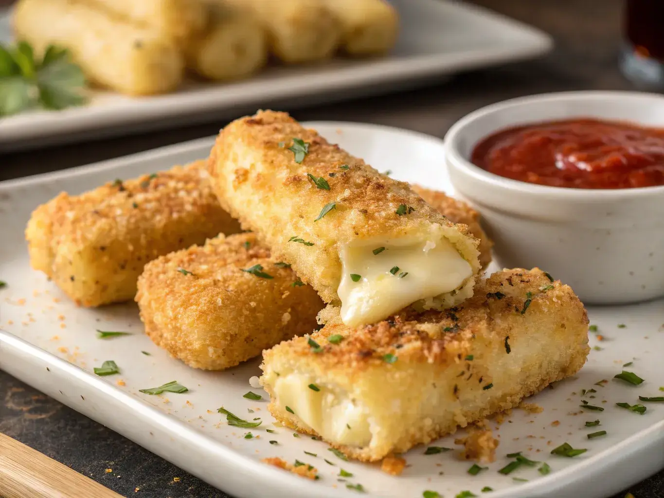 Gluten free cheese stick served fresh with dipping sauce