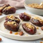 Healthy Cookie Dough Stuffed Dates on a plate