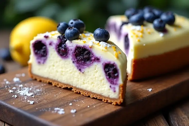lemon blueberry mascarpone cake close-up