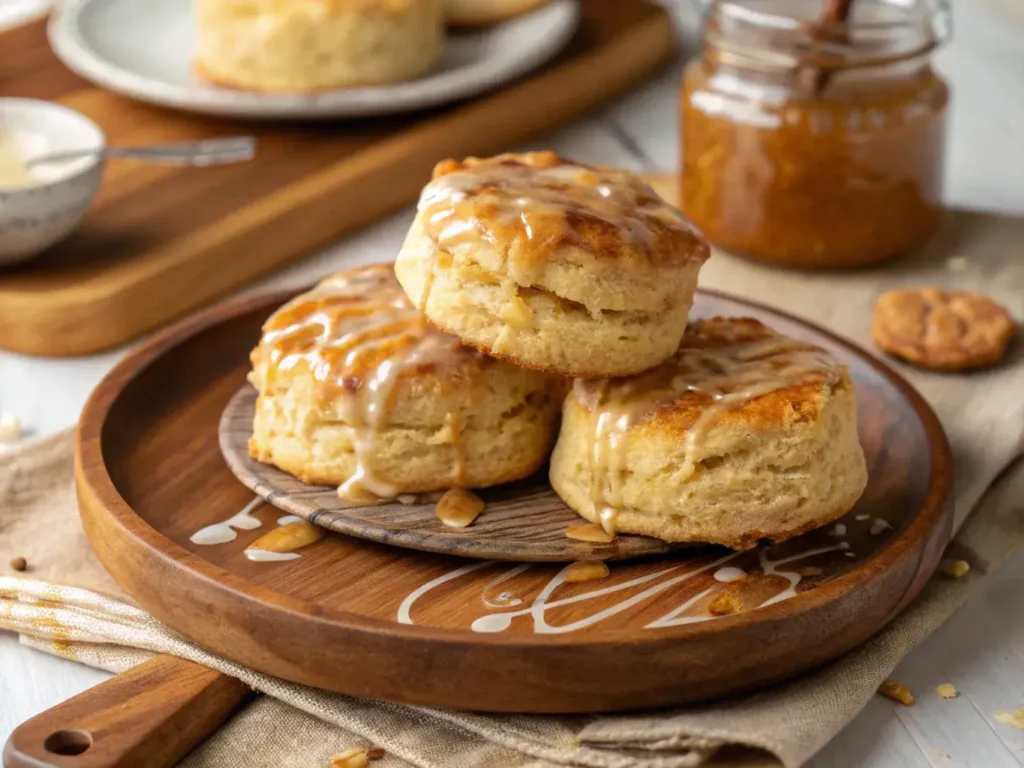 Maple biscuit recipe with golden flaky layers and maple glaze
