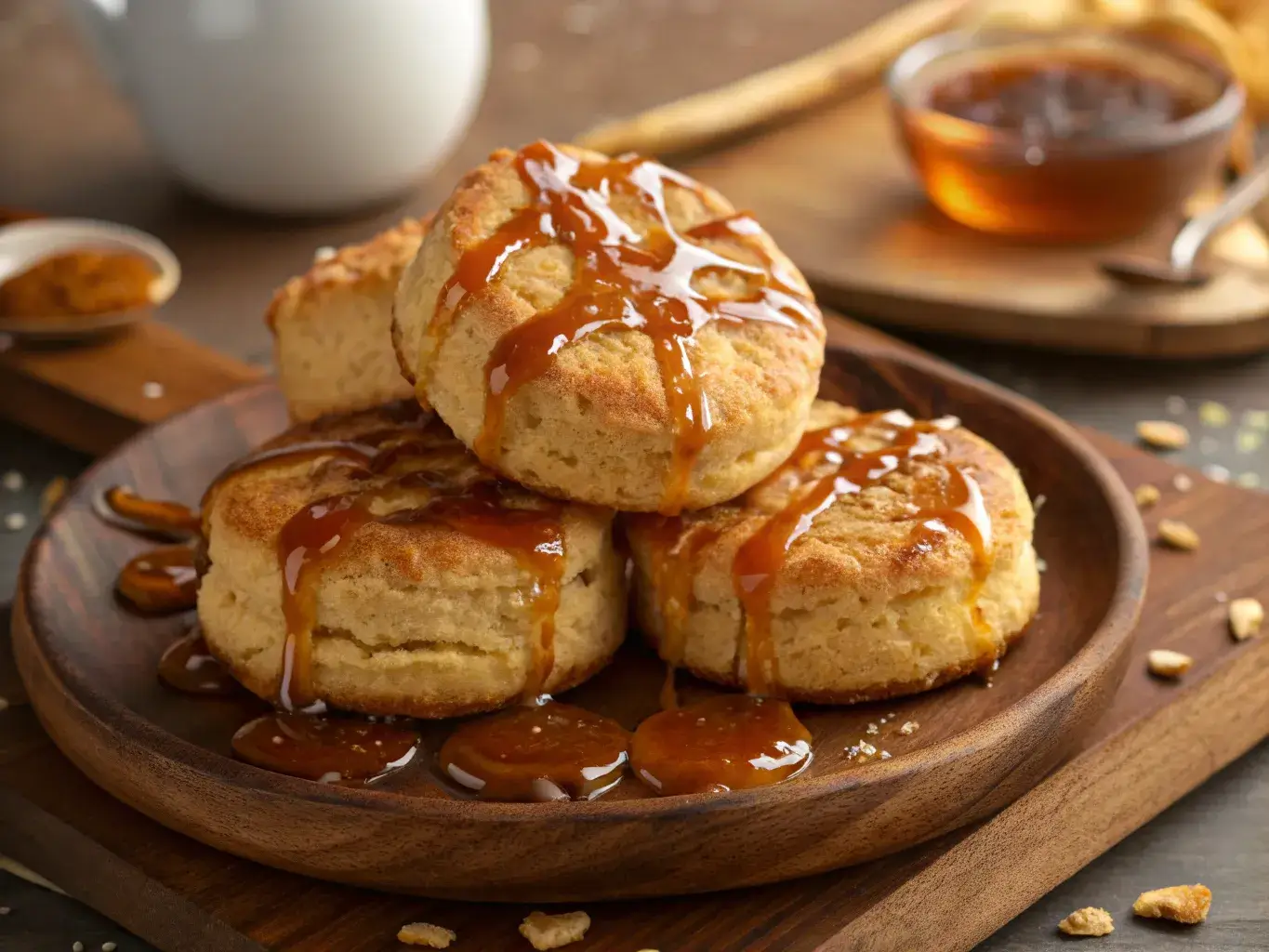 Maple biscuit recipe with golden flaky layers and maple glaze