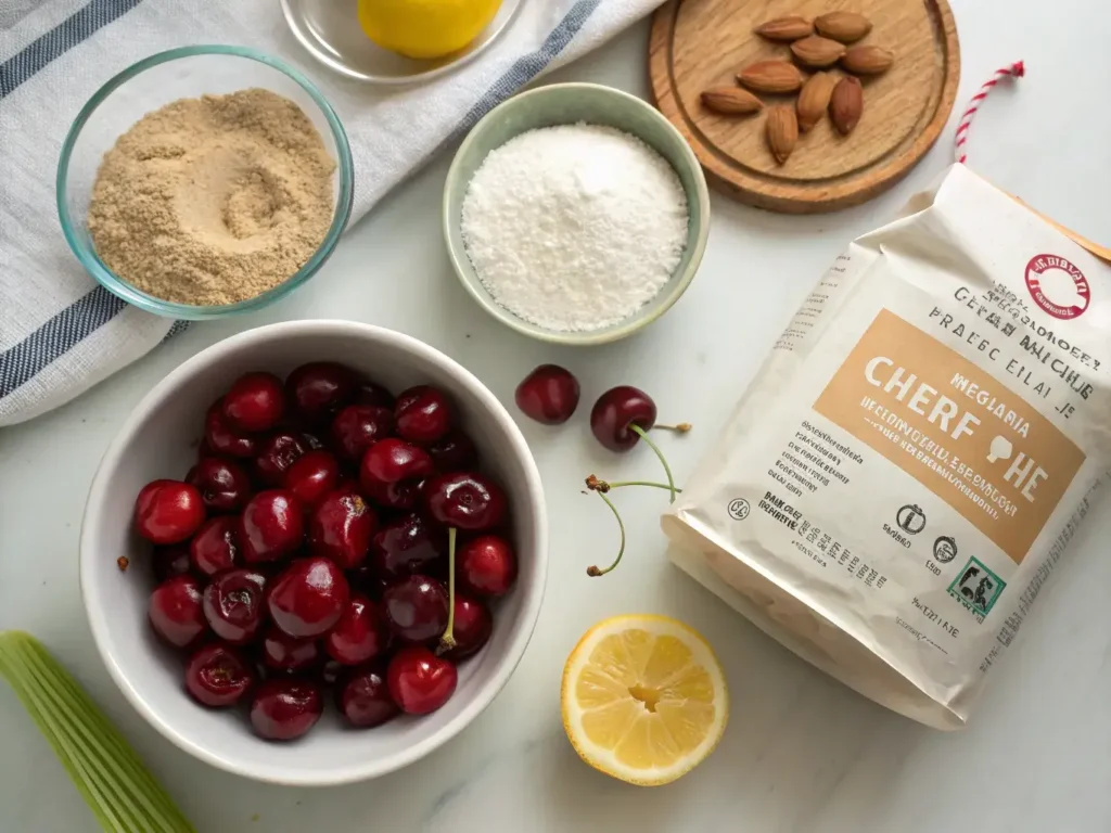 Sugar free cherry pie ingredients including monk fruit and cherries