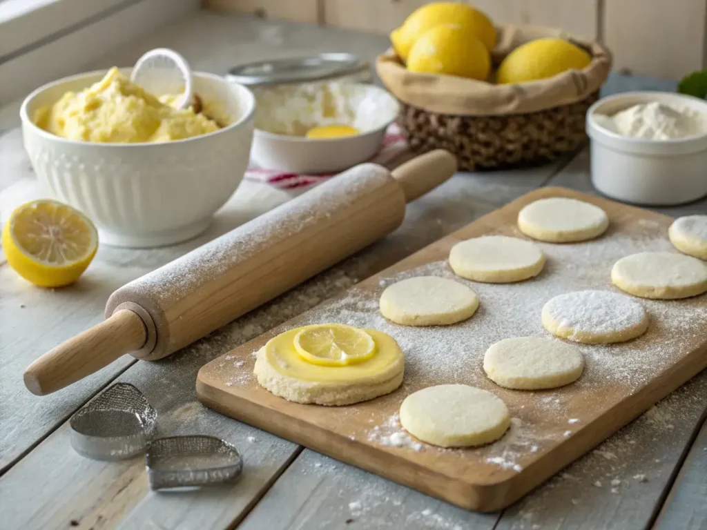 Lemon sandwich biscuit ingredients on baking tray