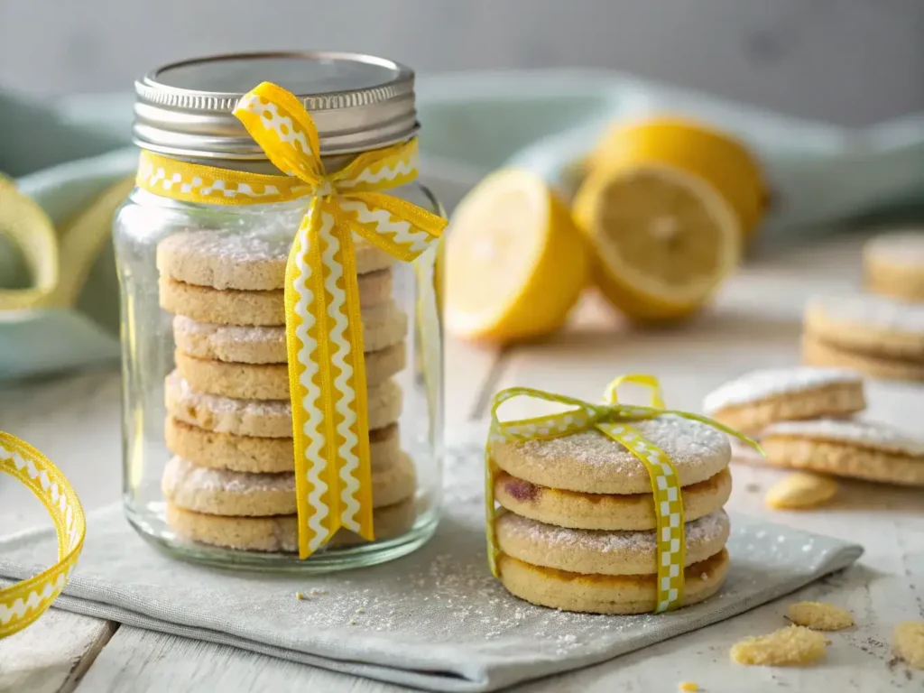 Packaged lemon sandwich biscuits for gifting