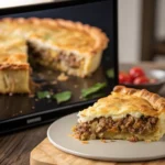 Sliced ground beef and rice pie with juicy filling