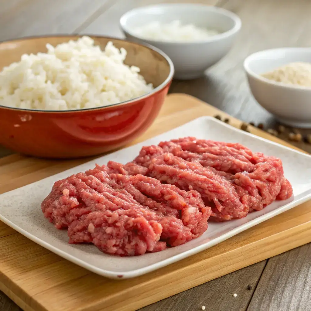 Ground beef and rice for pie filling