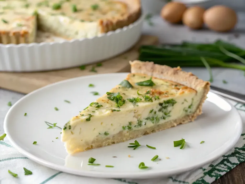 sliced gluten free quiche served warm