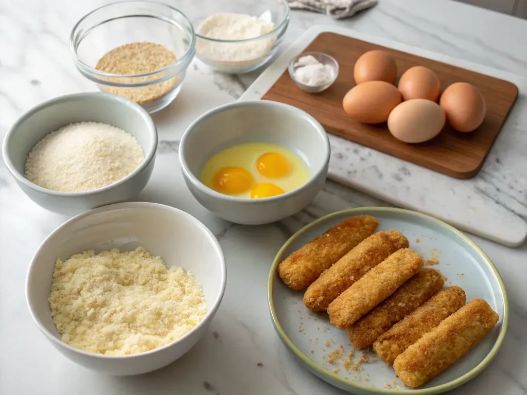 Gluten free mozzarella cheese sticks preparation