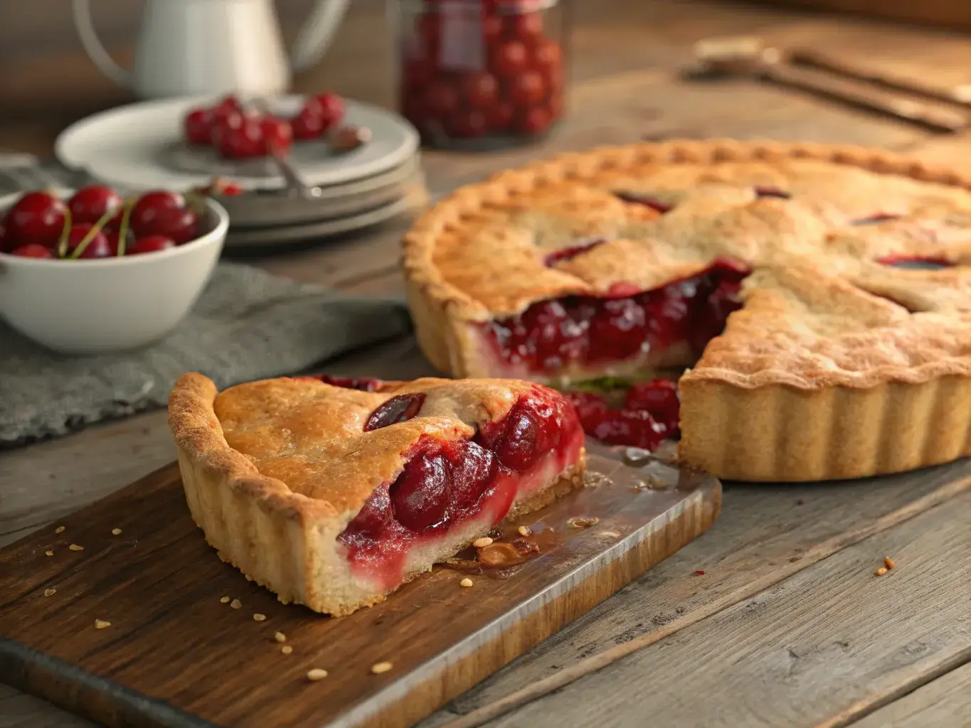 Sugar free cherry pie with golden crust and cherry filling
