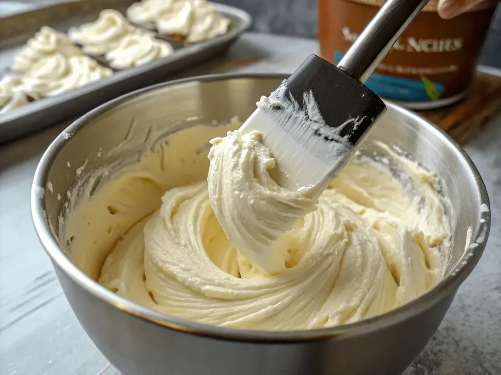 Sugar-free cream cheese frosting being prepared