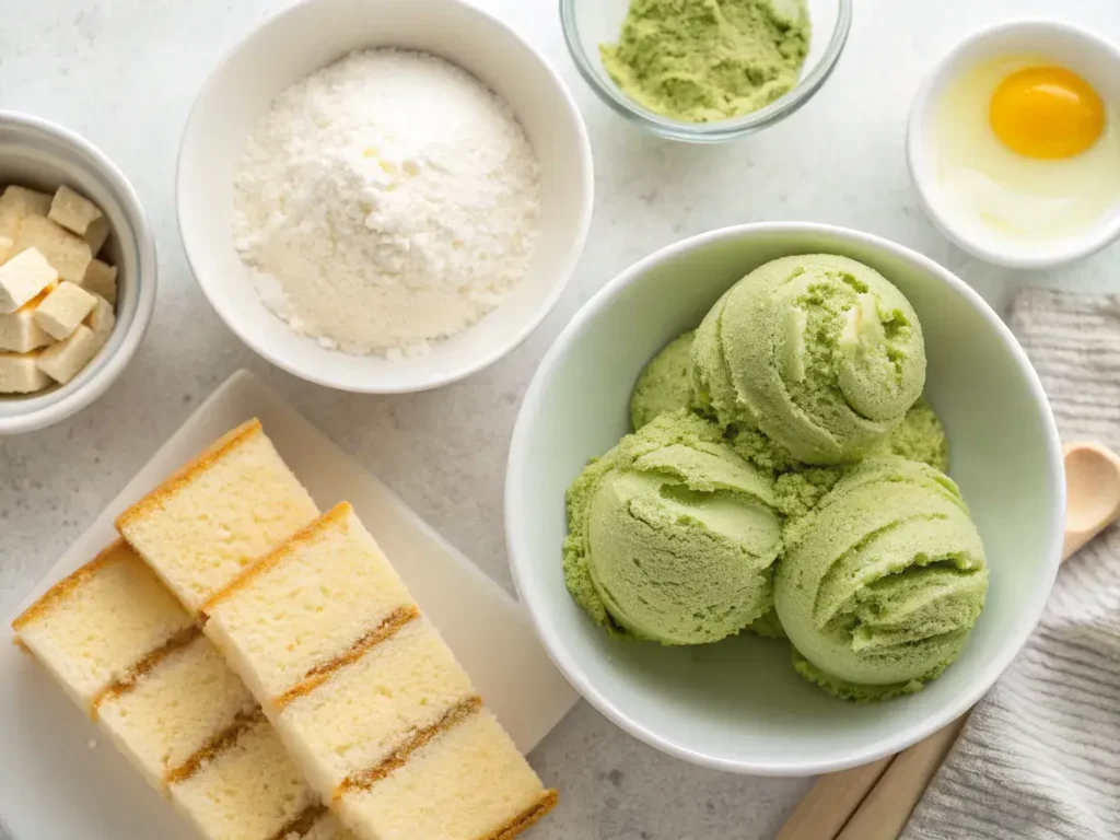 Ingredients for tempura green tea ice cream