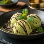 Tempura green tea ice cream with chocolate drizzle