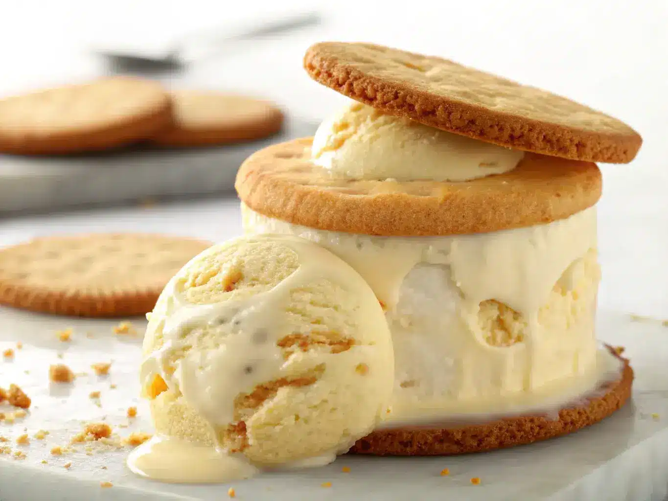 Banana pudding ice cream sandwich with vanilla wafers