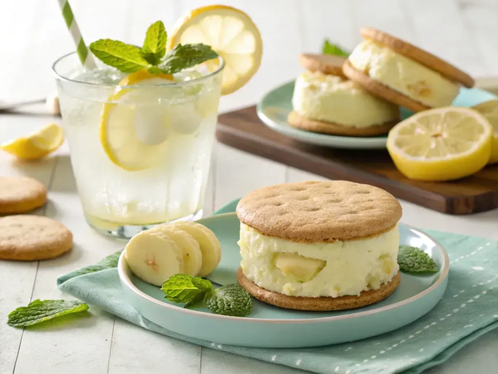 Banana pudding ice cream sandwich served with cocktail