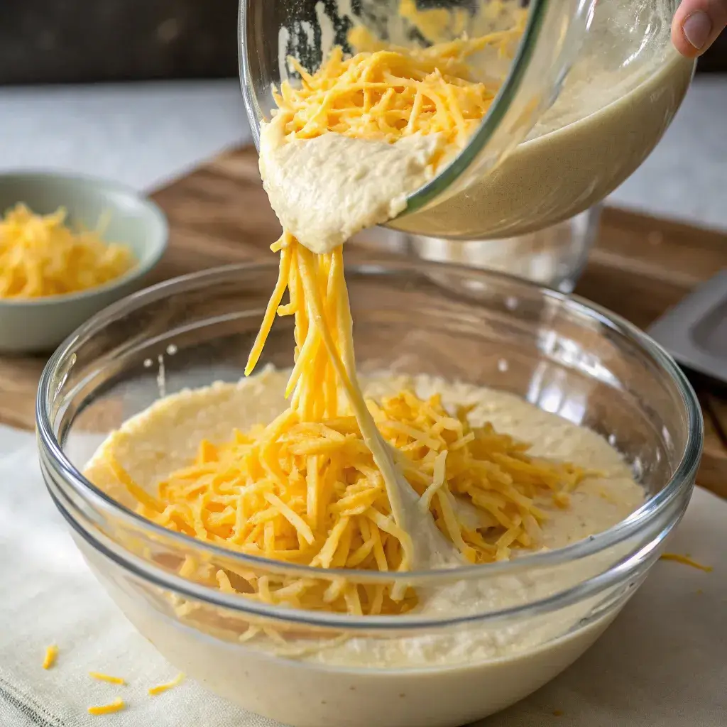 Shredded cheese added to red lobster cheese biscuit loaf recipe mix