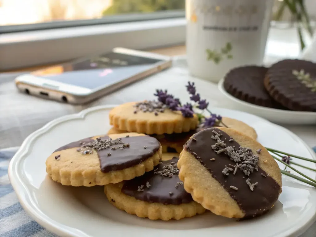 Chocolate-dipped Earl Grey Tea Shortbread cookies