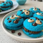 Cookie Monster Cookies on plate close up blue cookies with Oreo and Chips Ahoy