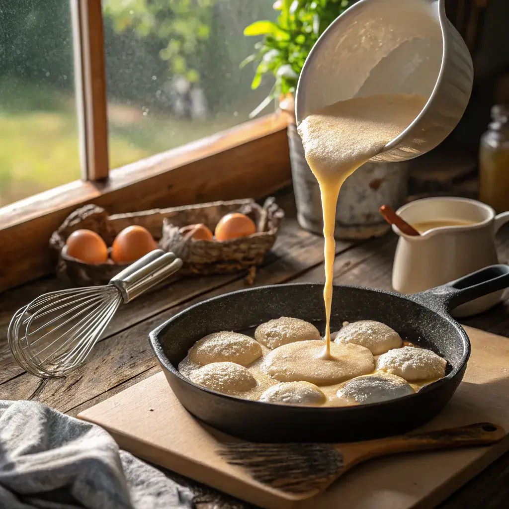 cooking gluten free lemon ricotta pancakes in skillet
