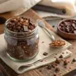 Dark chocolate granola in a jar