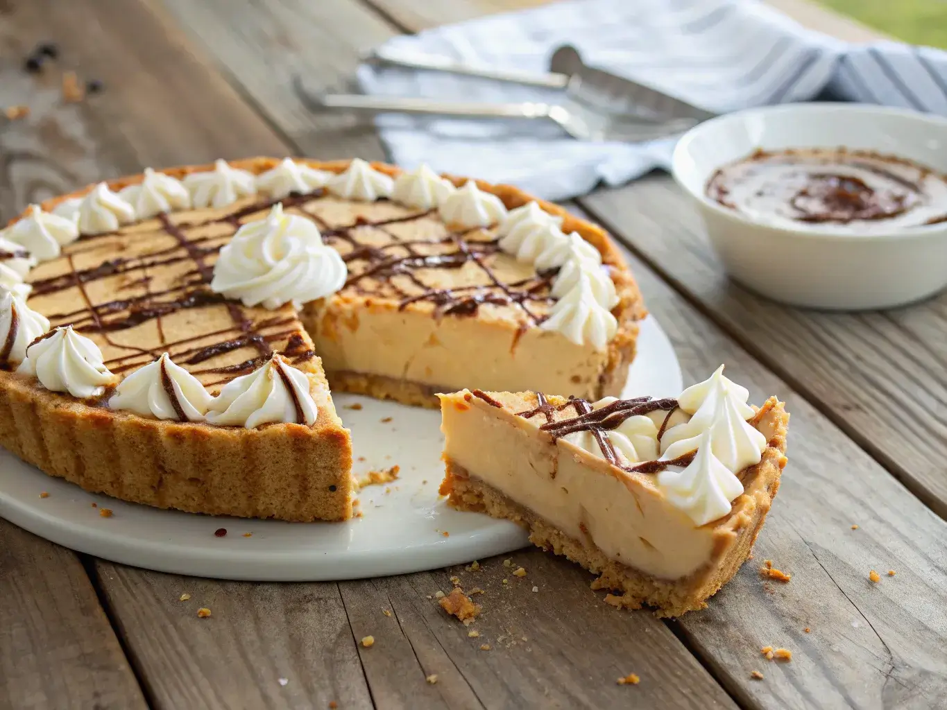Dolly Parton peanut butter pie slice with whipped topping