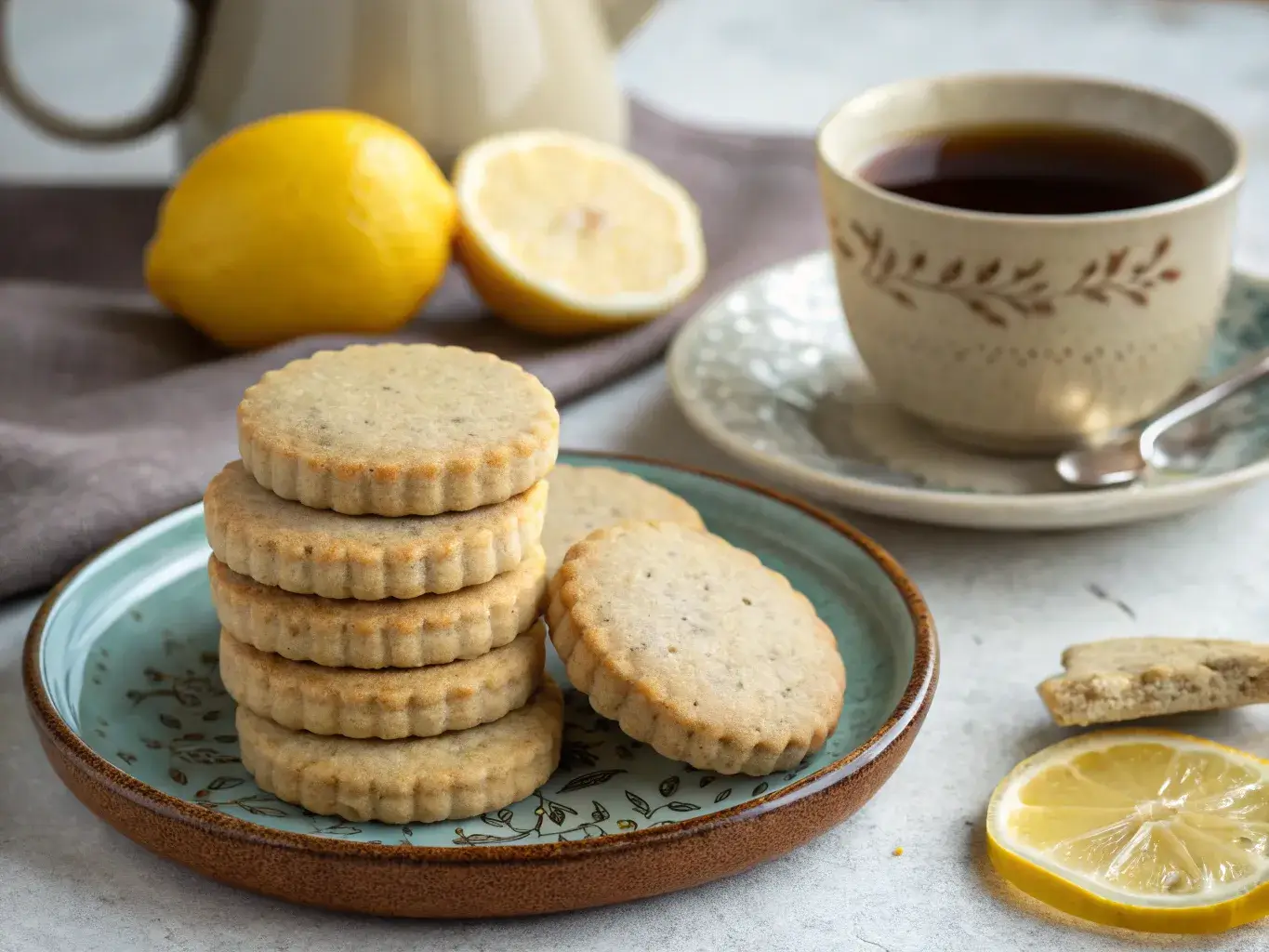Earl Grey Tea Shortbread cookies with cup of tea