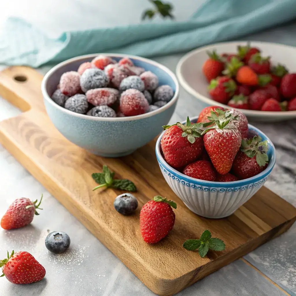 Fresh and frozen strawberries for puff pastry