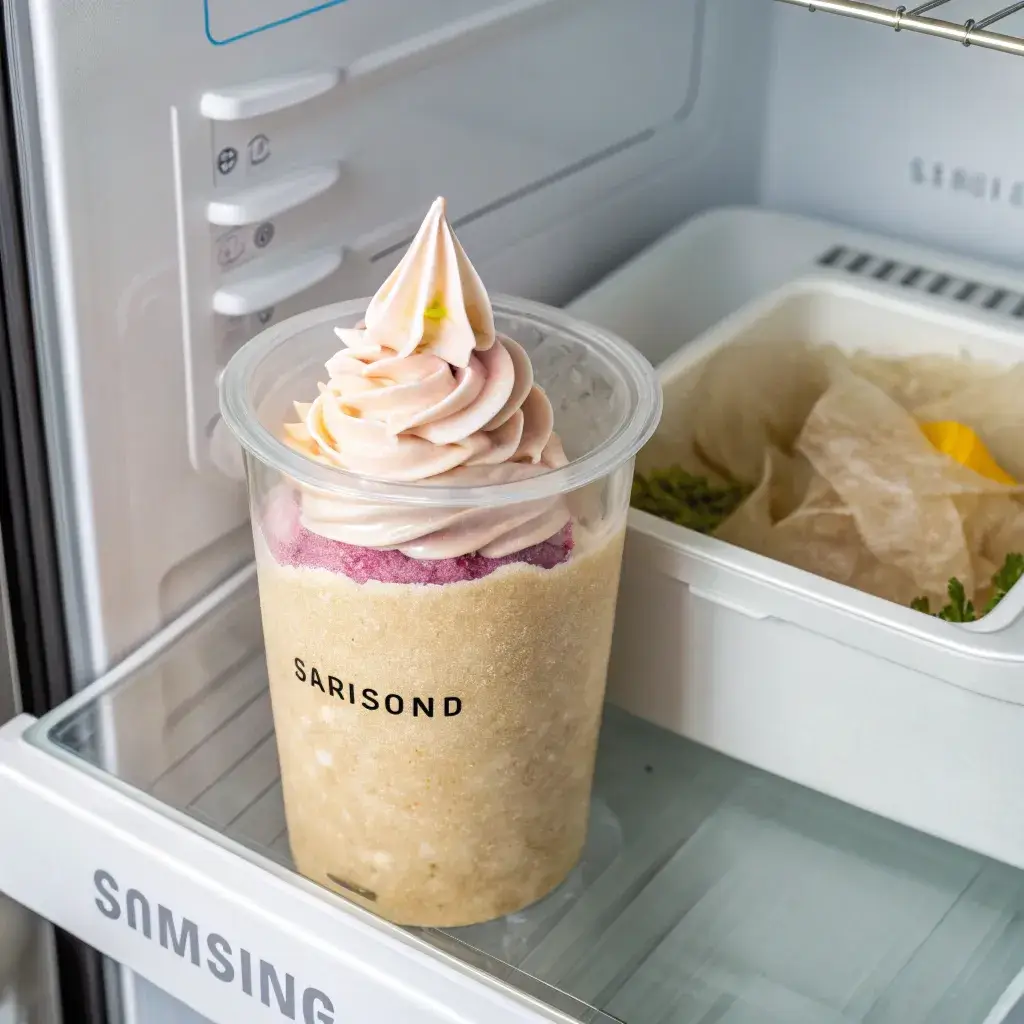 Tart frozen yogurt in freezer container with parchment