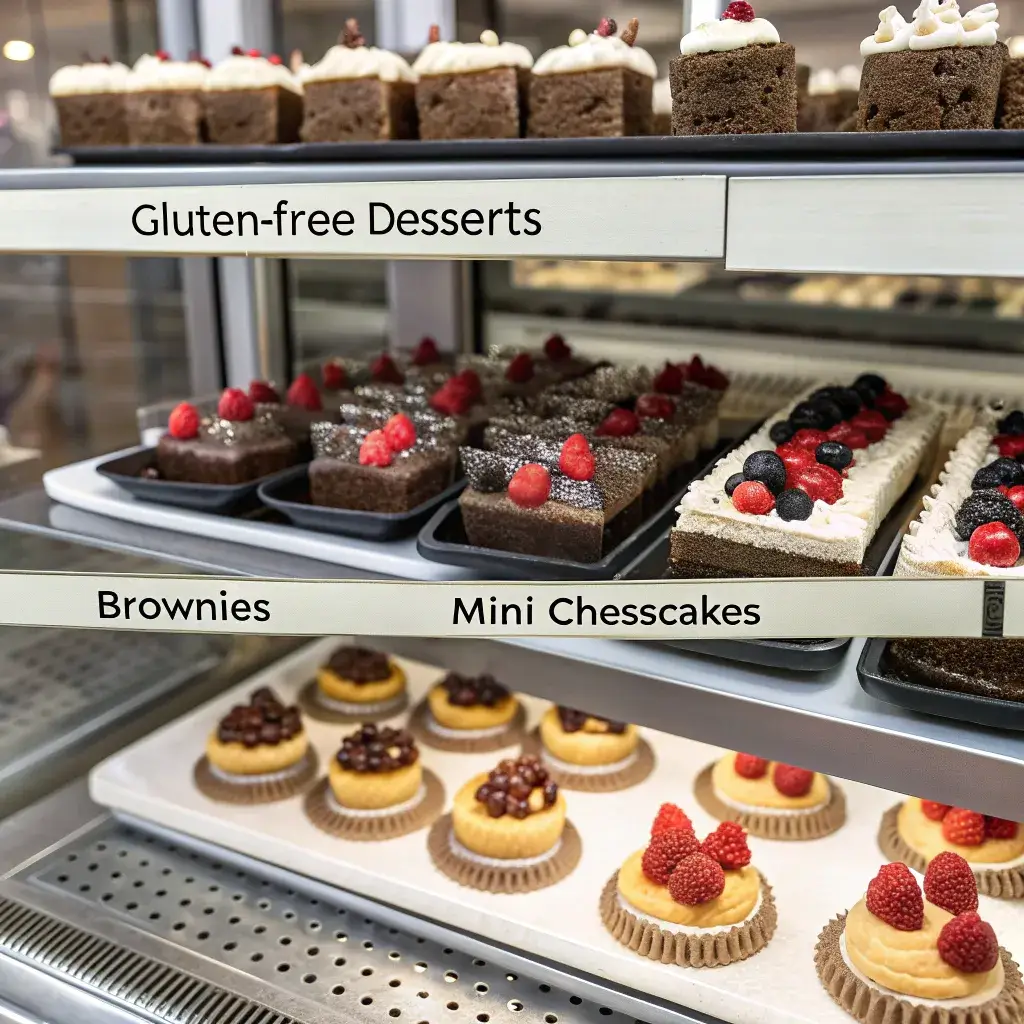 Gluten-free desserts in bakery display
