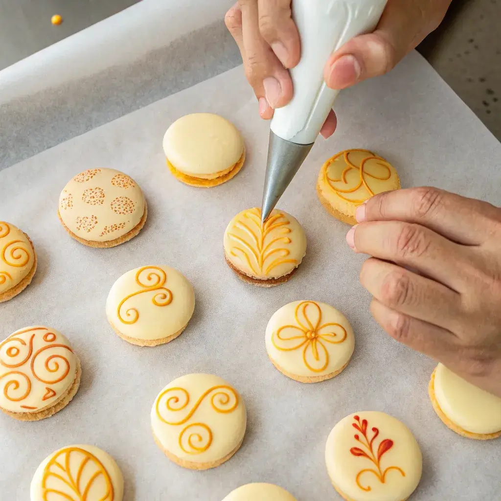 filling mango macarons