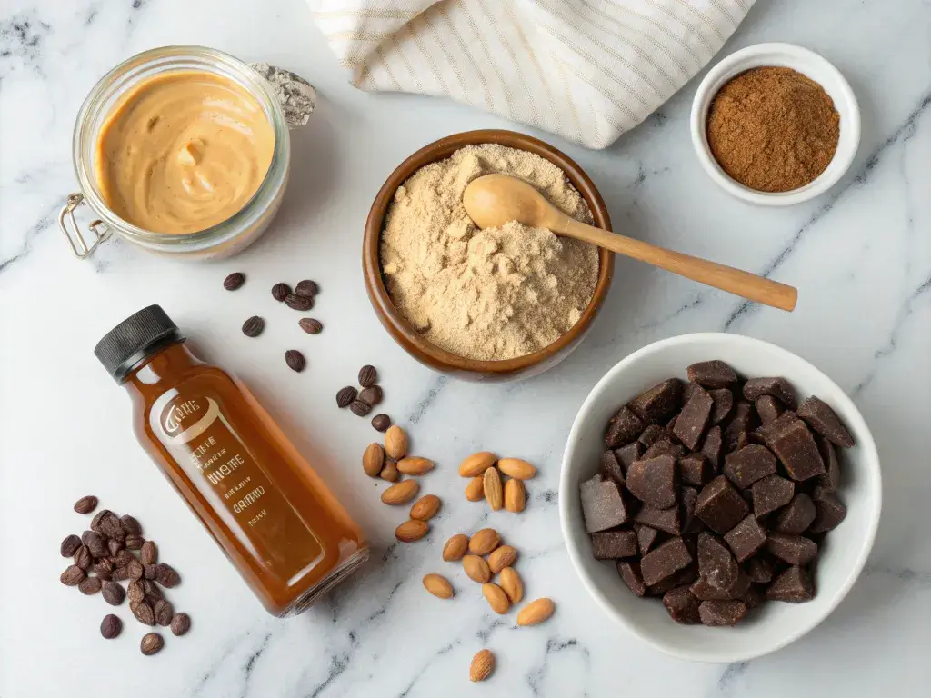 ingredients for making chocolate peanut butter protein bars