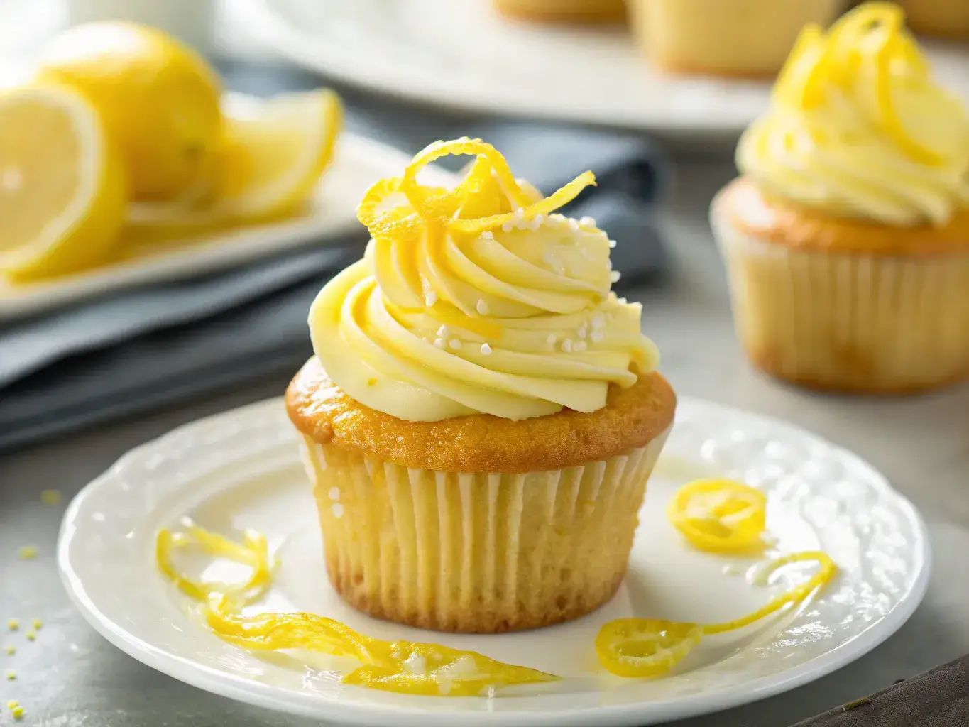 lemon cupcake recipe with buttercream frosting and lemon twist