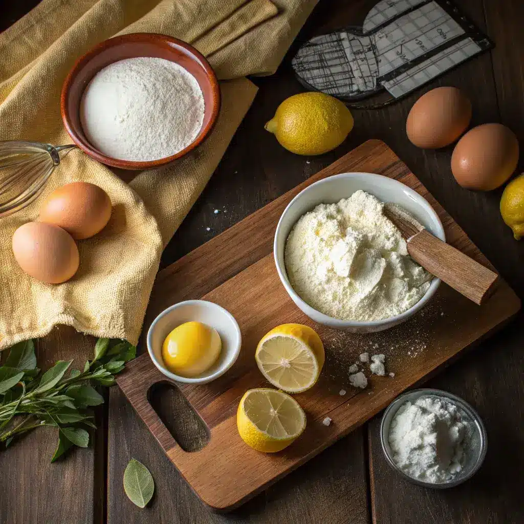 ingredients for gluten free lemon ricotta pancakes