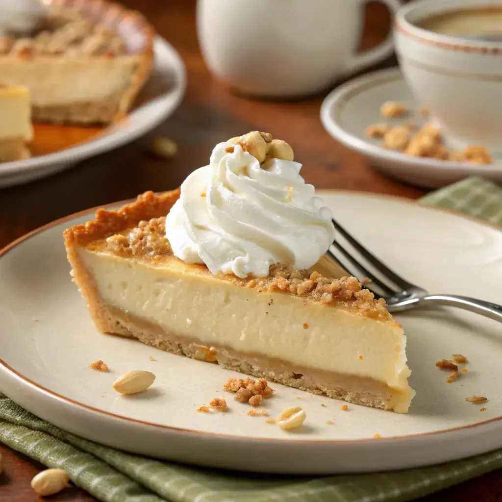 macadamia pie served with vanilla ice cream and caramel drizzle