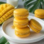 mango macarons stacked