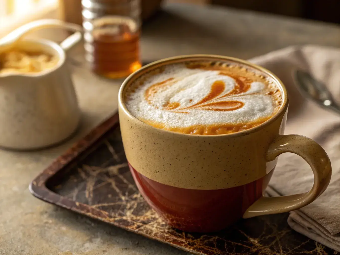 Milk with Rooibos tea in ceramic mug